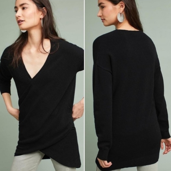 Anthropologie x Postmark black crossover sweater, size medium - Picture 1 of 6